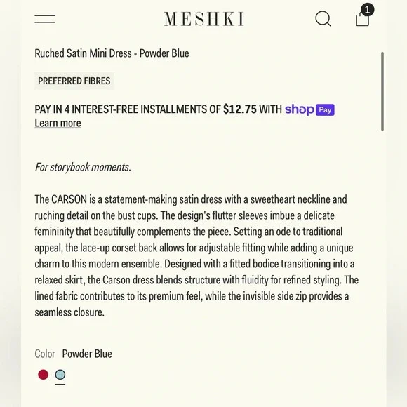 MESHKI | Carson Ruched Satin Mini Dress | Powder Blue | Size: X-Large - Picture 7 of 7